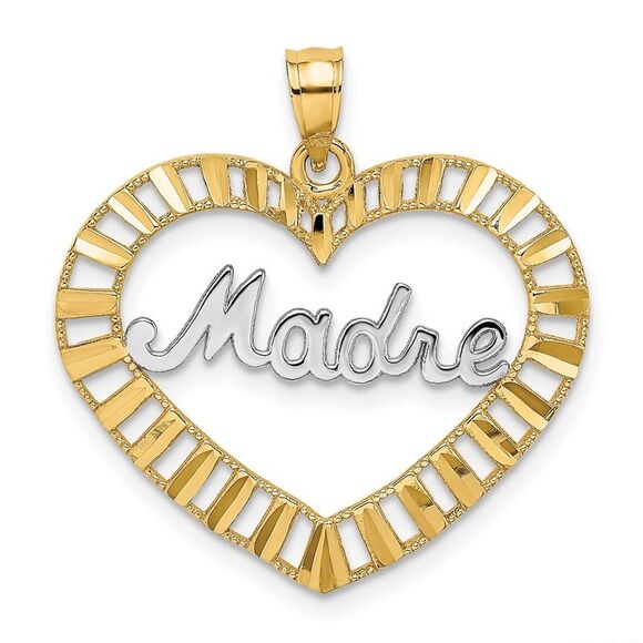 14k Yellow Gold w/Rhodium MADRE in Heart Charm,All Products : American Fashion Style Bags On Sale